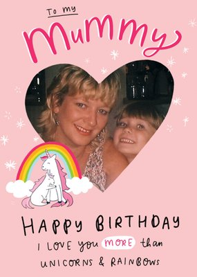 Photo Upload Rainbow and Unicorn Mummy Birthday Card  