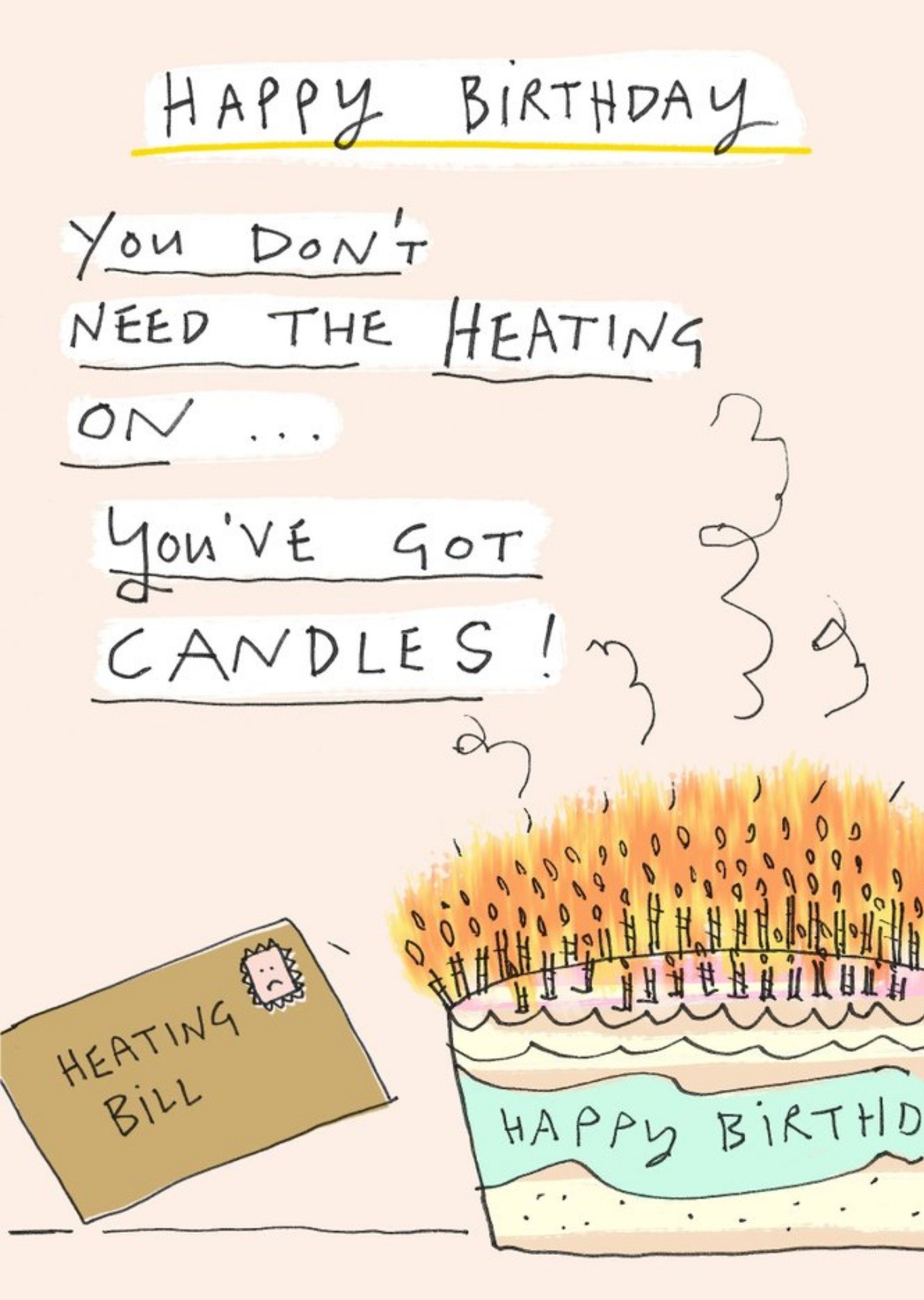 Moonpig Felt Studios Funny Illustrated Heating Birthday Card, Large