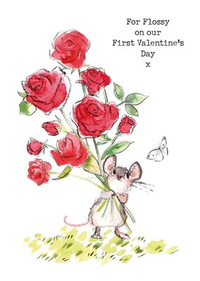 Cute Illustrated Mouse Our First Valentine's Day Card