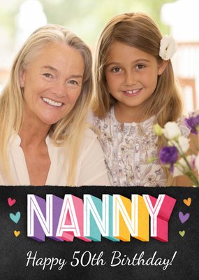 Colourful 3D Text With A Photo Frame Nanny's Fiftieth Photo Upload Birthday Card