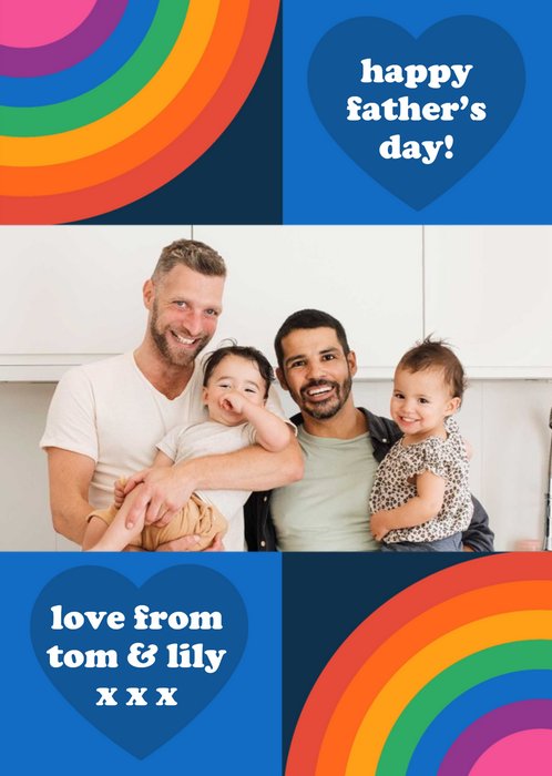 Retro Typography With Rainbows And Hearts Father's Day Photo Upload Card
