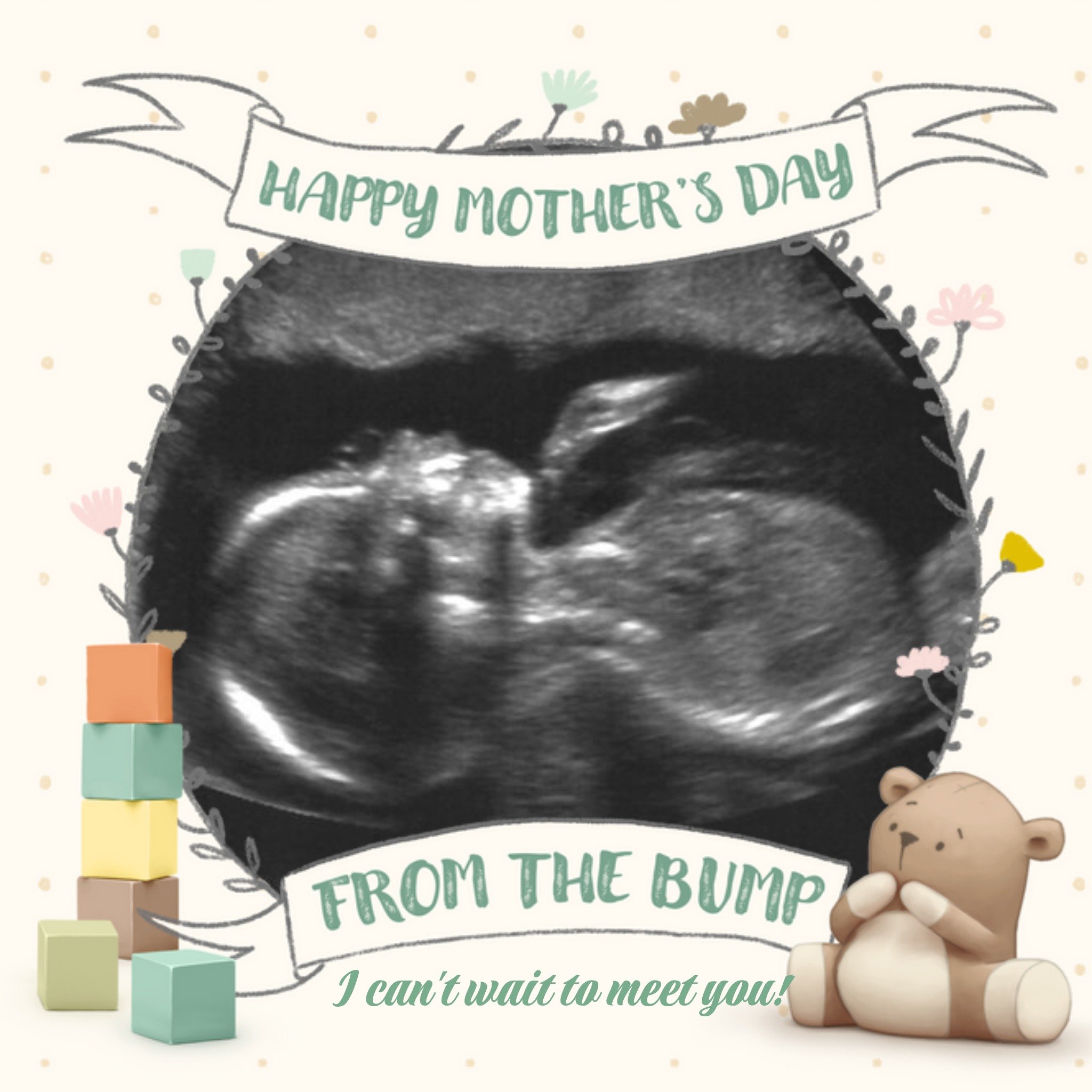 Moonpig Ultrasound Scan Photo Happy Mother's Day From The Bump Card, Square