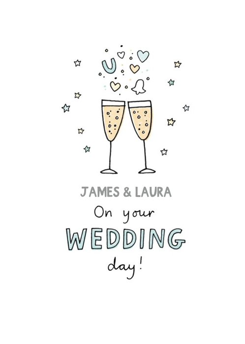 Illustrated Champagne Glasses With Confetti. On Your Wedding Day Card
