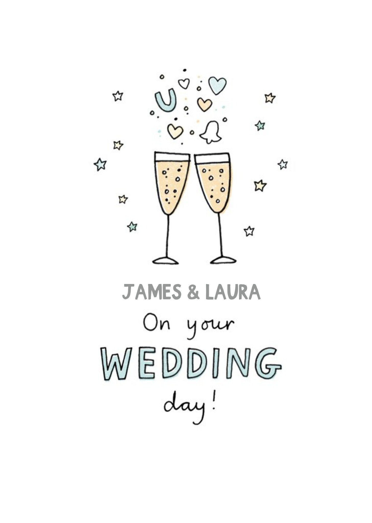 Illustrated Champagne Glasses With Confetti. On Your Wedding Day Card