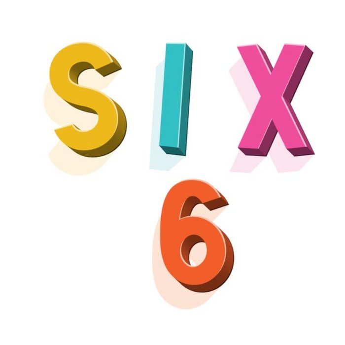 Typographic Six 6th Birthday Card