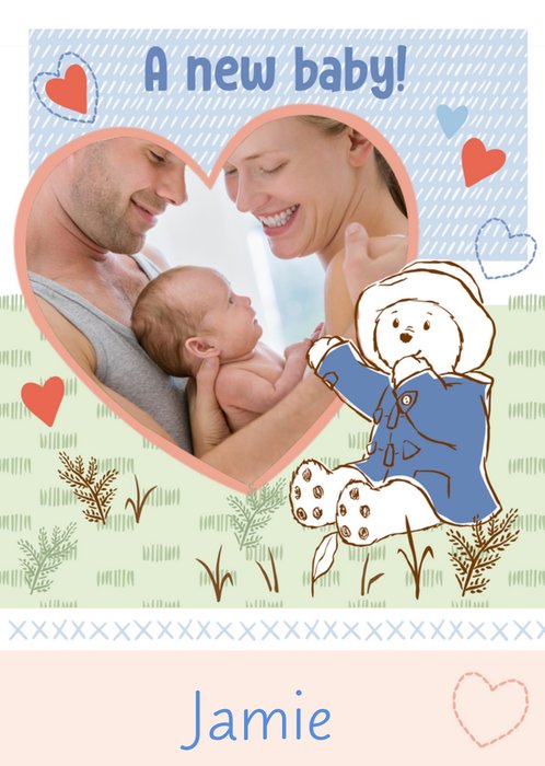 Unisex Paddington Bear New Baby Photo Upload Card