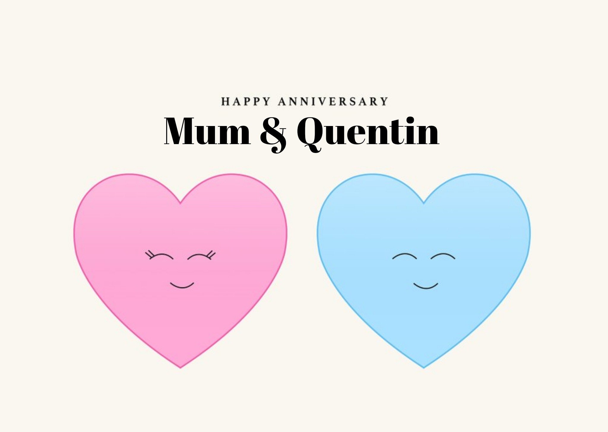 Two Smiling Heart Emojis Illustration Personalised Anniversary Card Ecard