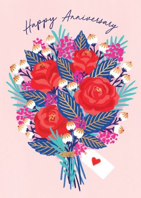 Modern Vibrant Bouquet Of Flowers Anniversary Card