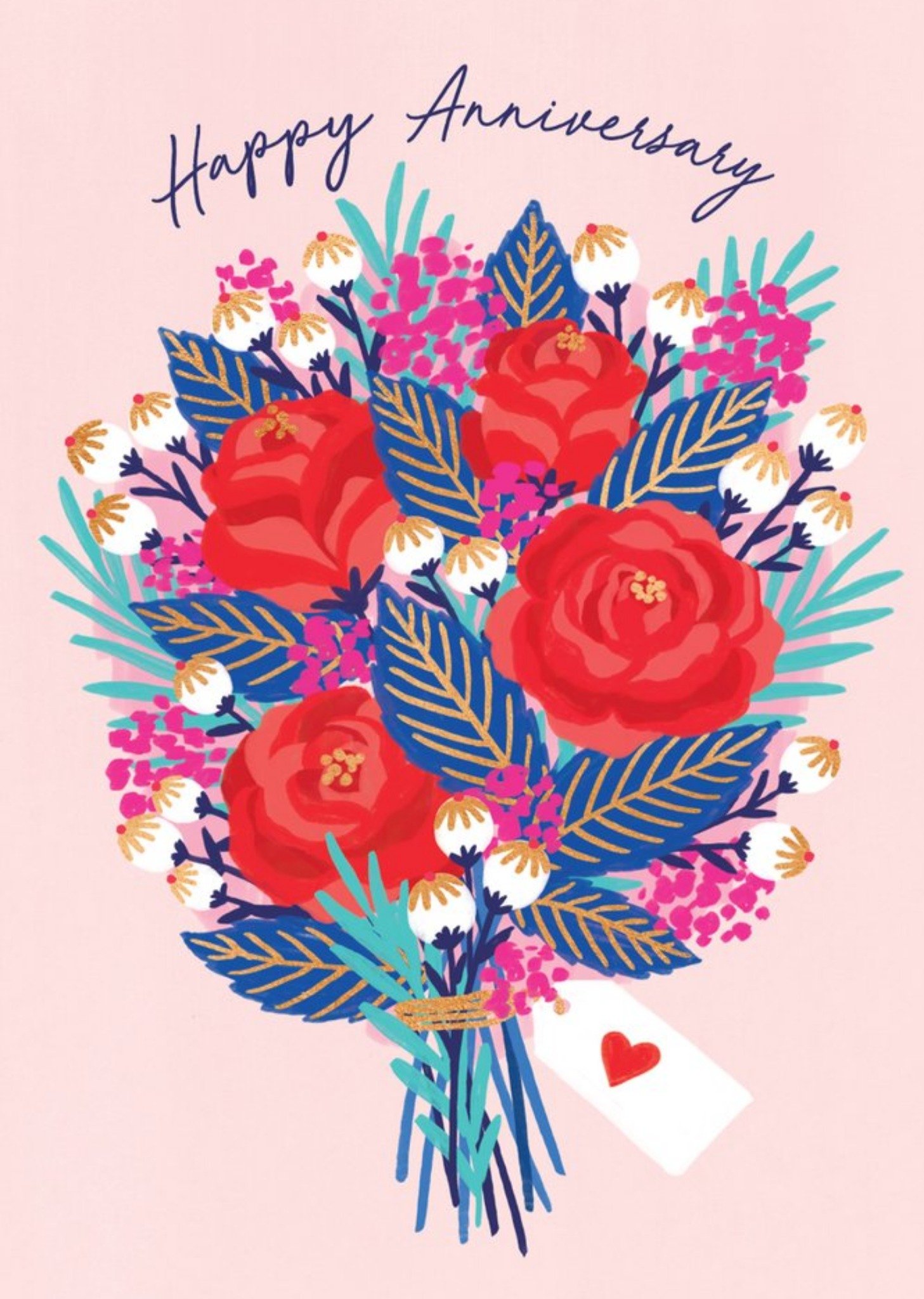 Modern Vibrant Bouquet Of Flowers Anniversary Card Ecard