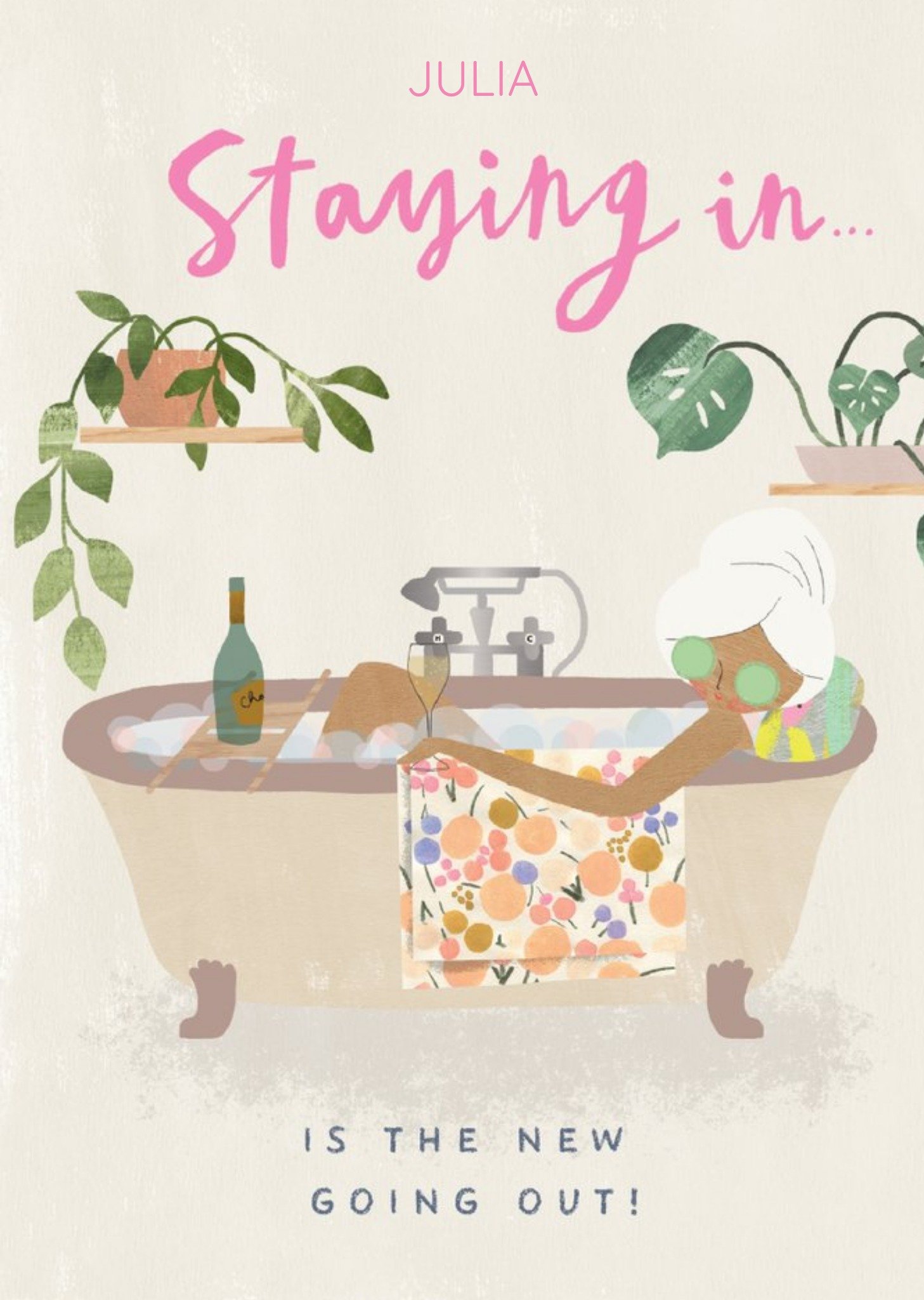 Moonpig Pigment Hey Girl Staying In Is The New Going Out Bath Pamper Birthday Card, Large