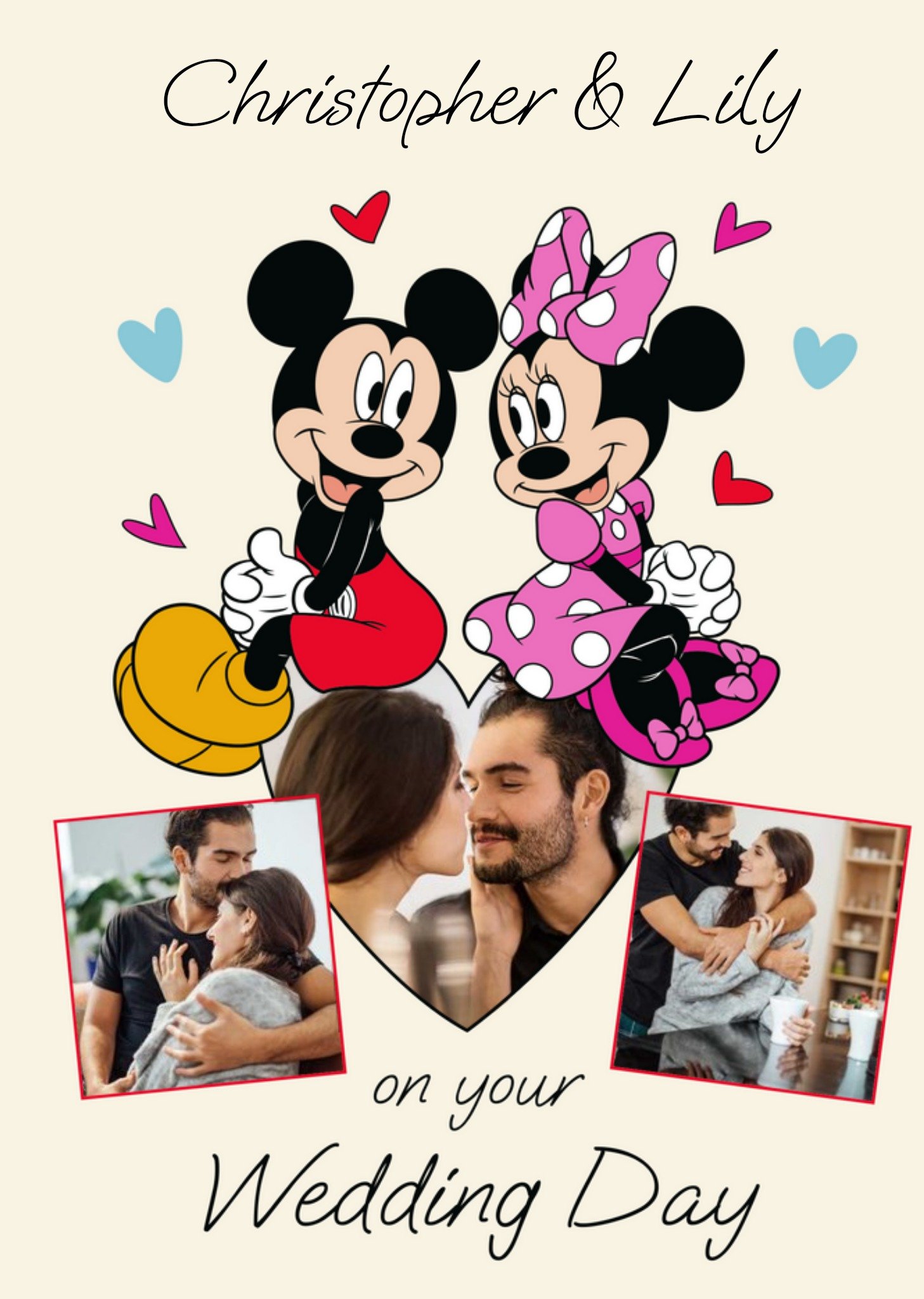 Disney Mickey Mouse And Minnie Mouse Photo Upload Wedding Card, Large