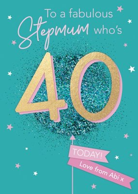 Clintons Step Mum Gold Glitter 40th Birthday Card