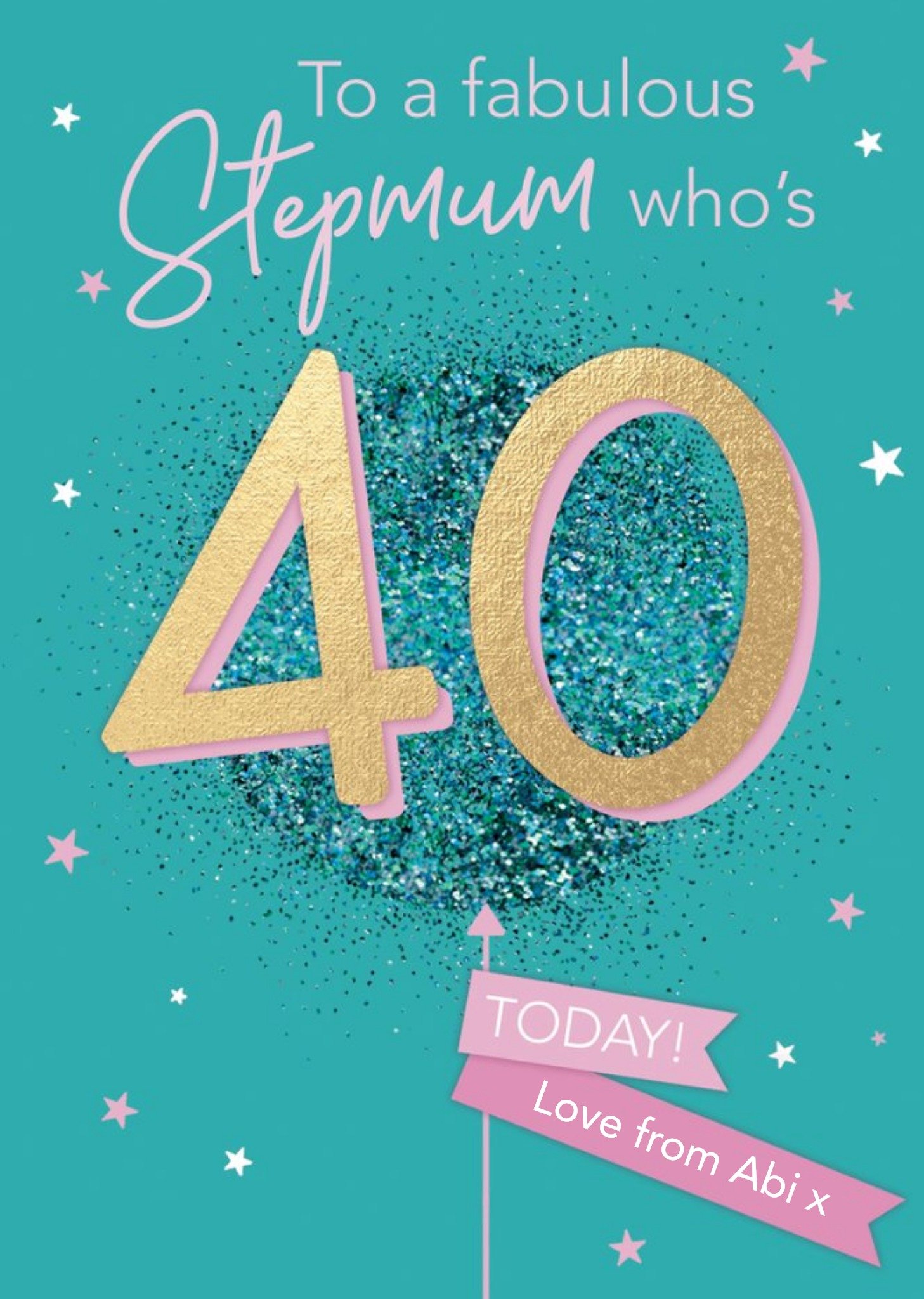 Clintons Step Mum Gold Glitter 40th Birthday Card Ecard