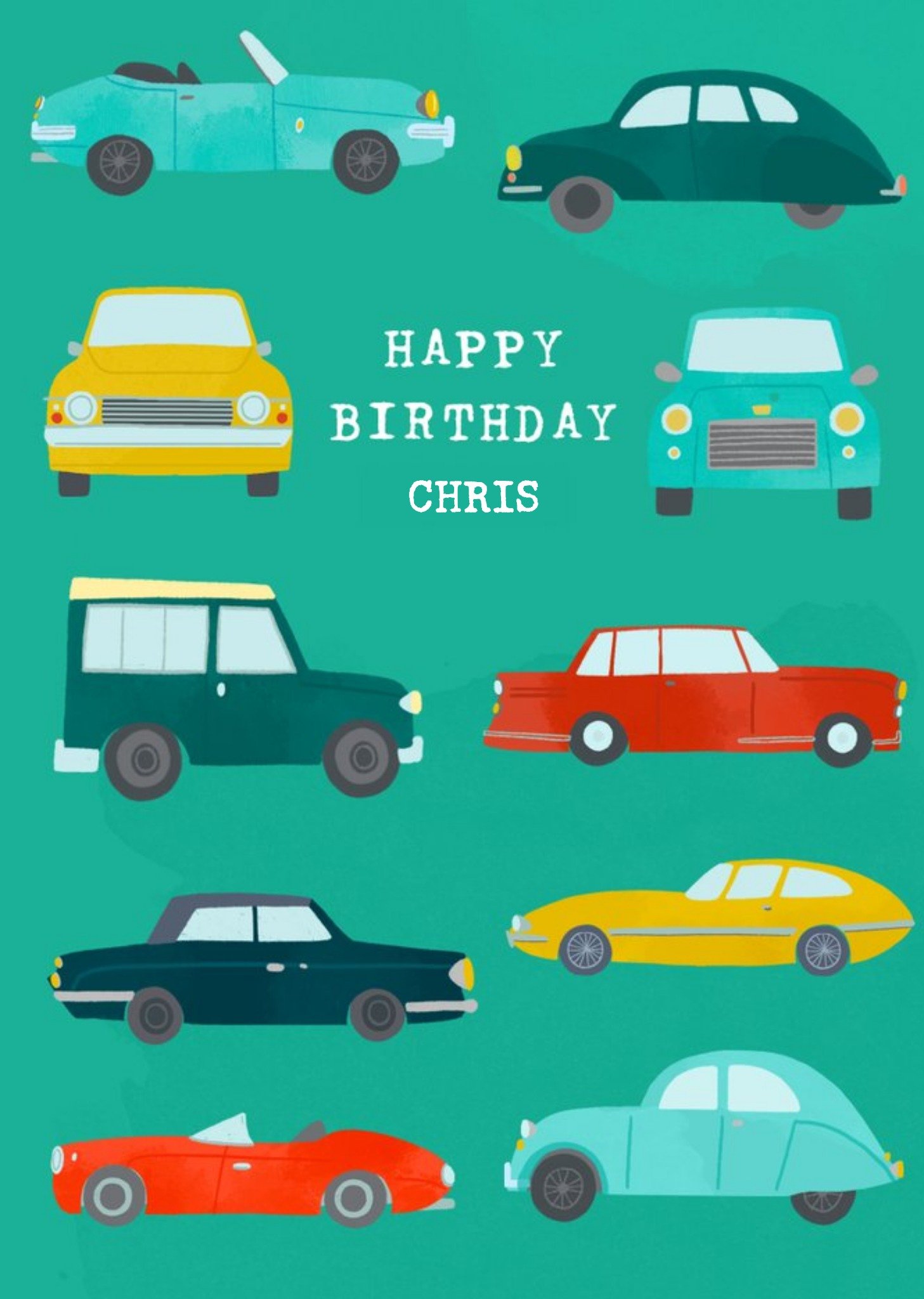 Illustrated Cars Happy Birthday Card Ecard