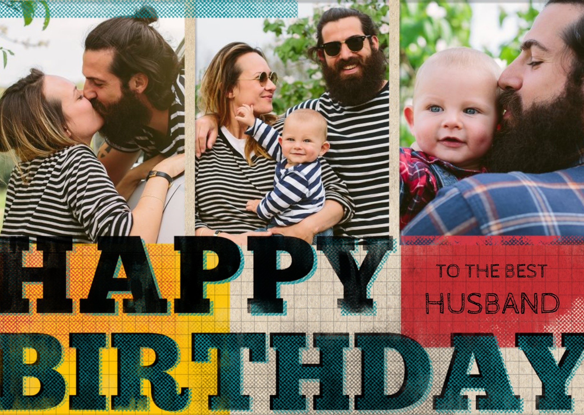 Moonpig Colourful Grid Happy Birthday To The Best Husband Photo Card, Large