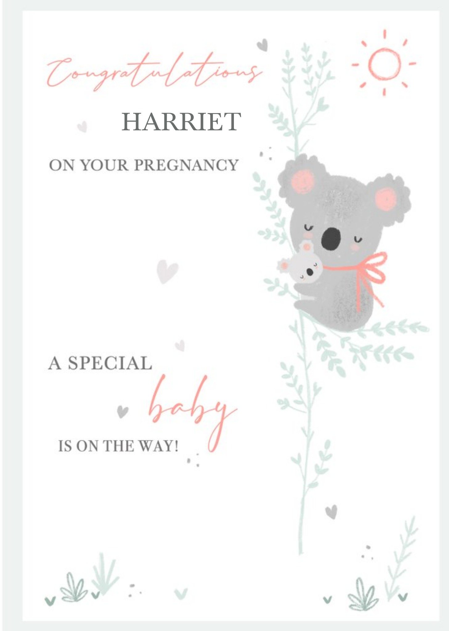 Moonpig Illustration Of A Koala With A Joey Perched In A Tree On Your Pregnancy Congratulations Card
