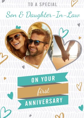 Heart Shape Photo Frames Surrounded By Hearts On Your Anniversary Photo Upload Card