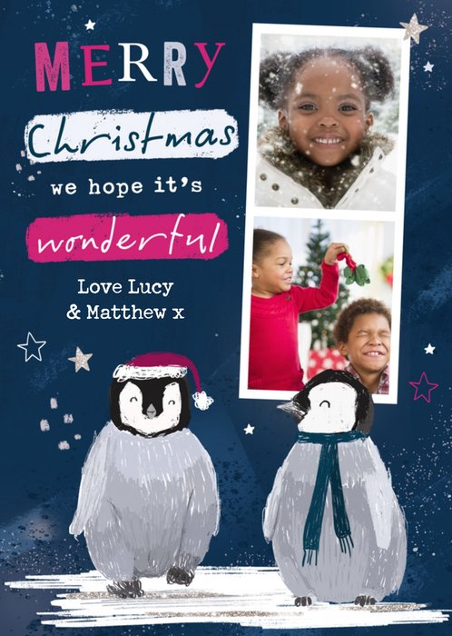 Cute From the kids Penguin Photo Upload Christmas card