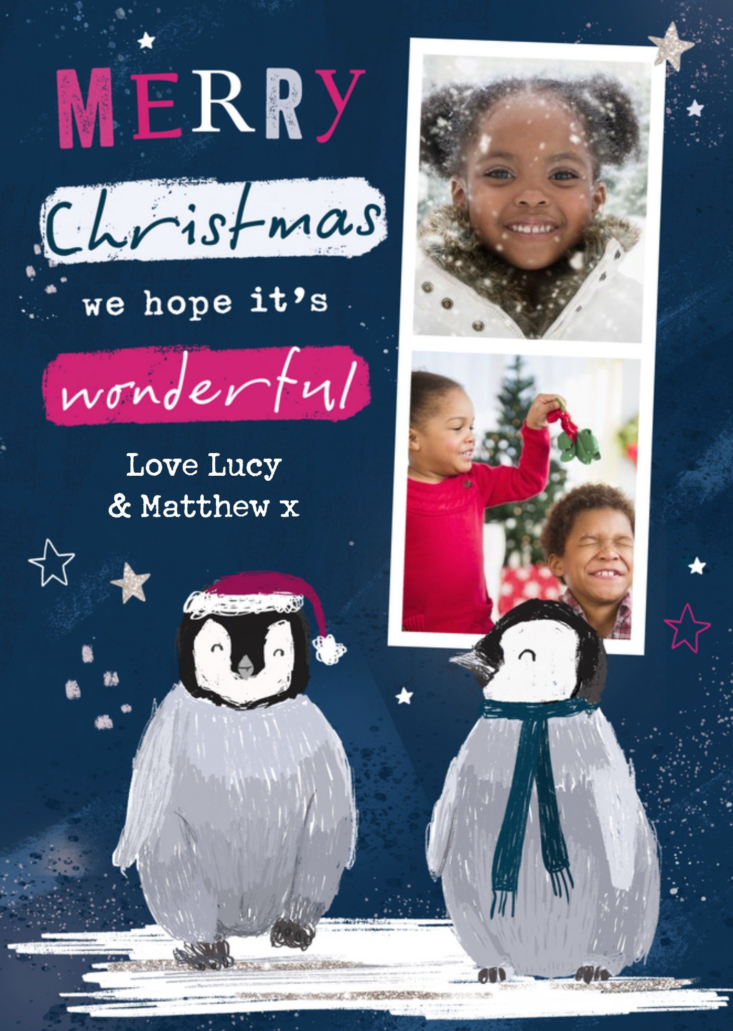 Cute From The Kids Penguin Photo Upload Christmas Card Ecard