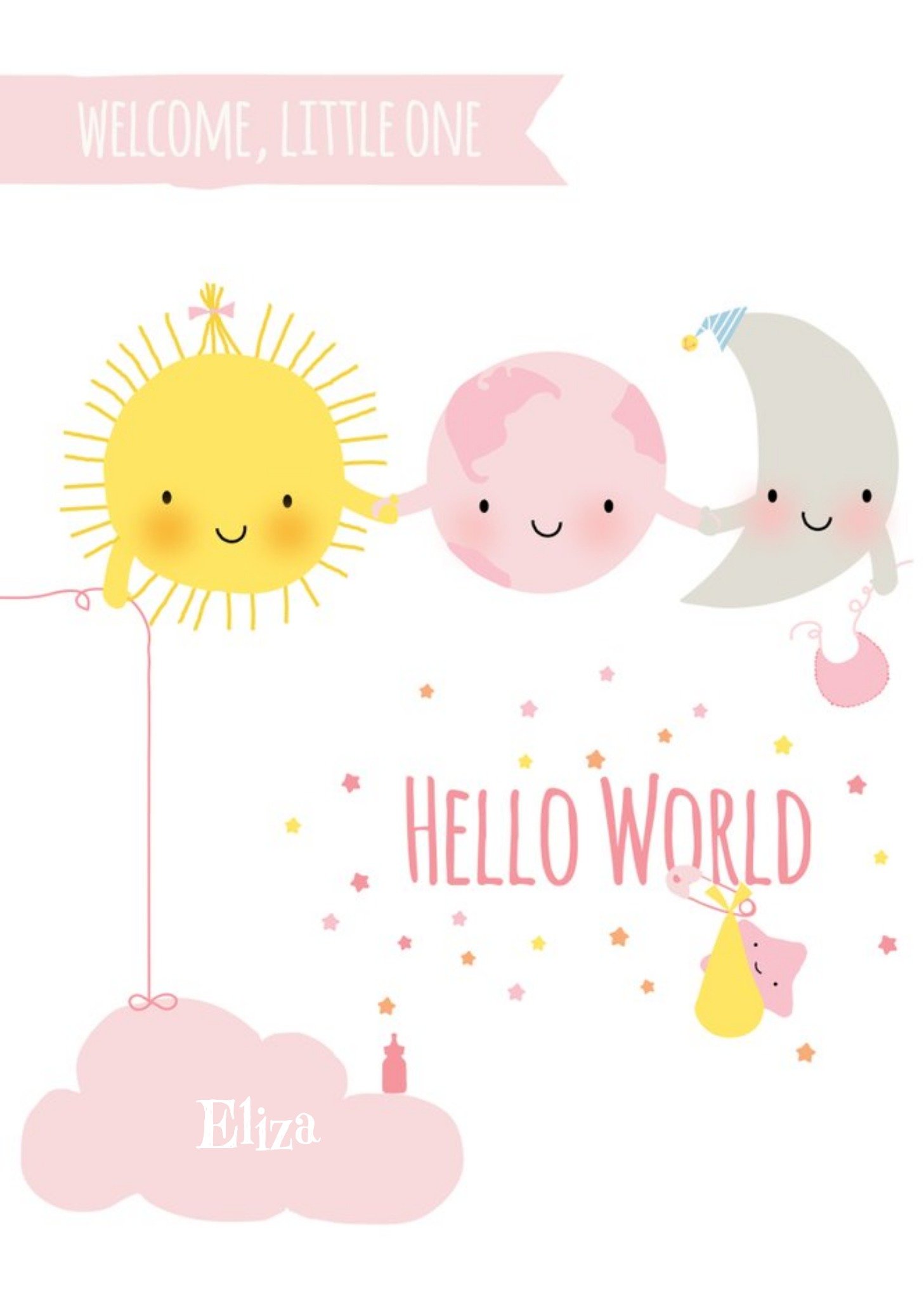Moonpig Cartoon Stars And Moon Hello World New Baby Card Ecard
