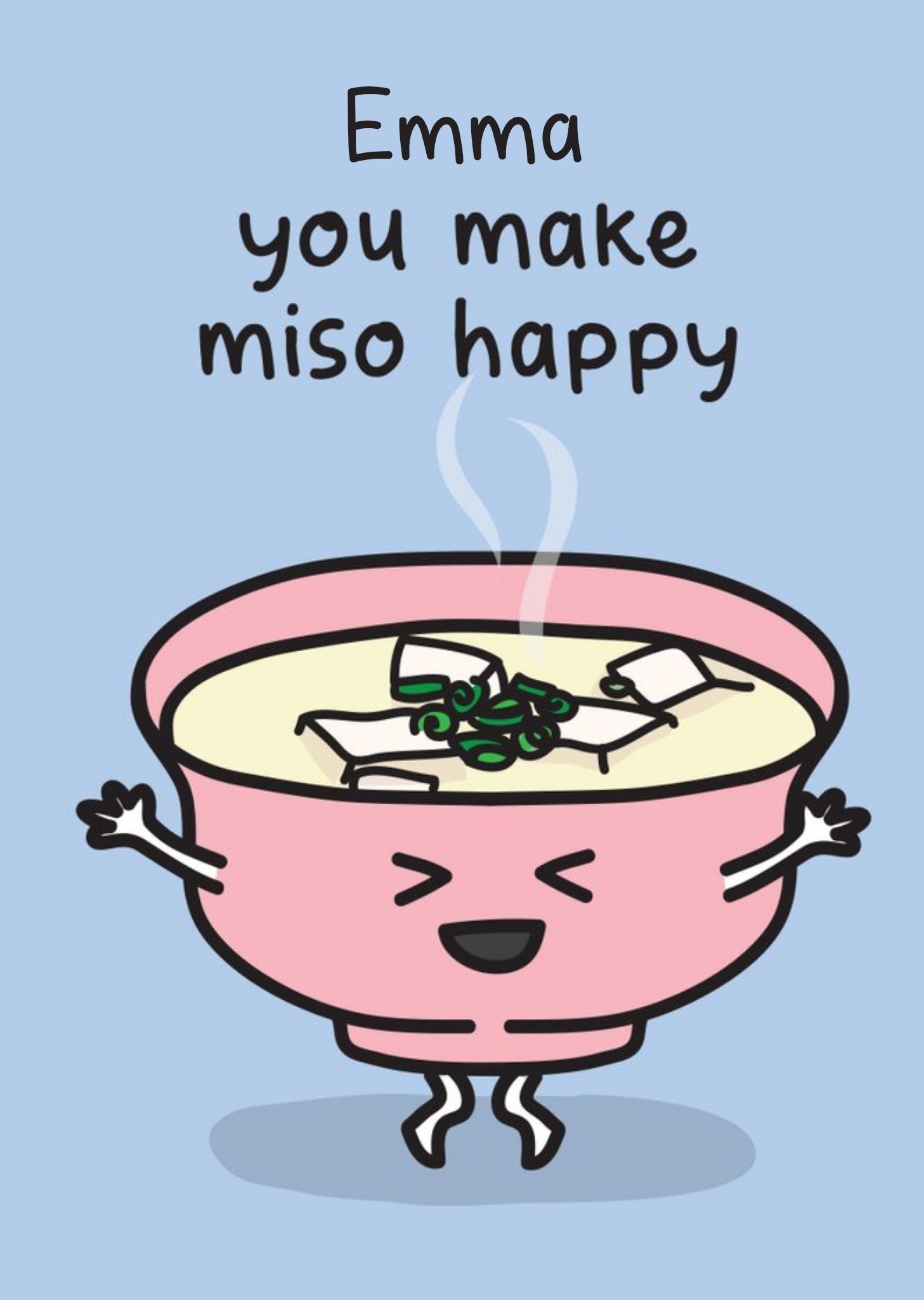 Moonpig Illustration Of A Bowl Of Miso Soup. You Make Miso Happy Birthday Card, Large