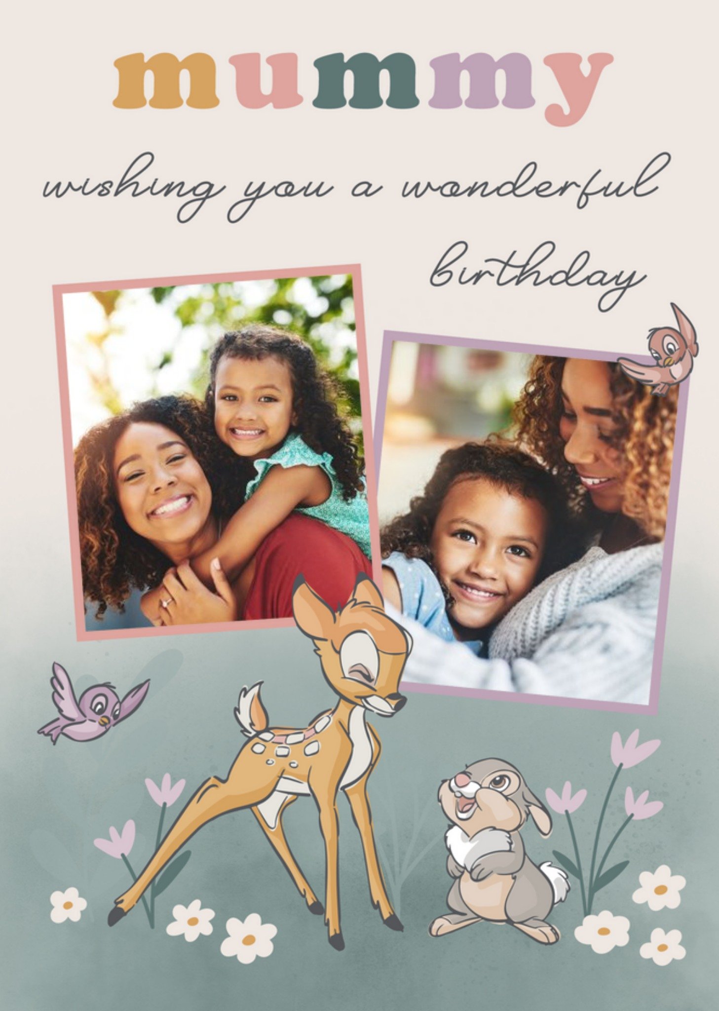 Cute Disney Bambi And Thumper Photo Upload Mummy Birthday Card Ecard