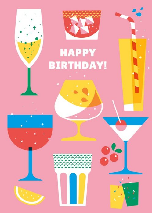 Happy Birthday Alcohol Illustrations Card