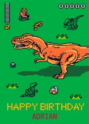 Retro 8-Bit Jurassic Park Birthday Card