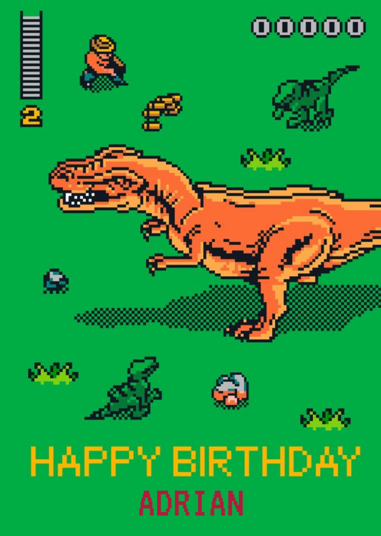 Moonpig Retro 8-Bit Jurassic Park Birthday Card, Large