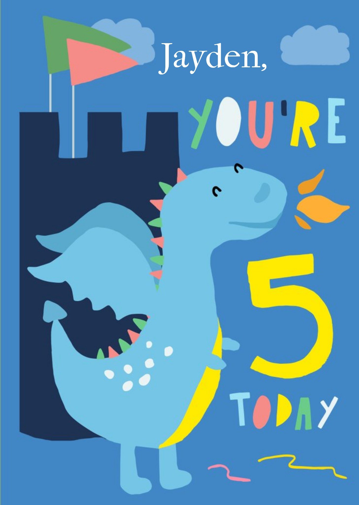 Illustrated Dragon You're 5 Today Birthday Card Ecard