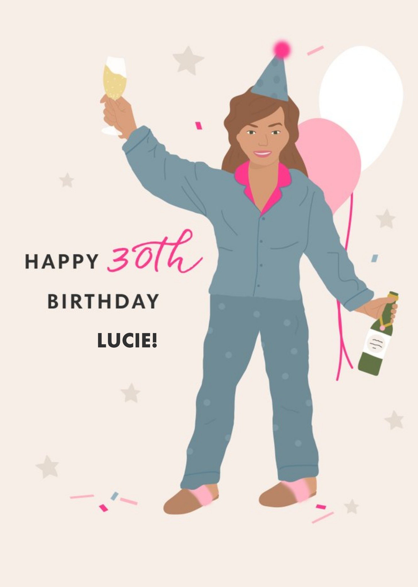 Illustration Of A Woman Celebrating With Wine Thirtieth Birthday Card Ecard