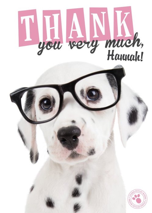 Studio Pets Glasses Personalised Text Thank You Card