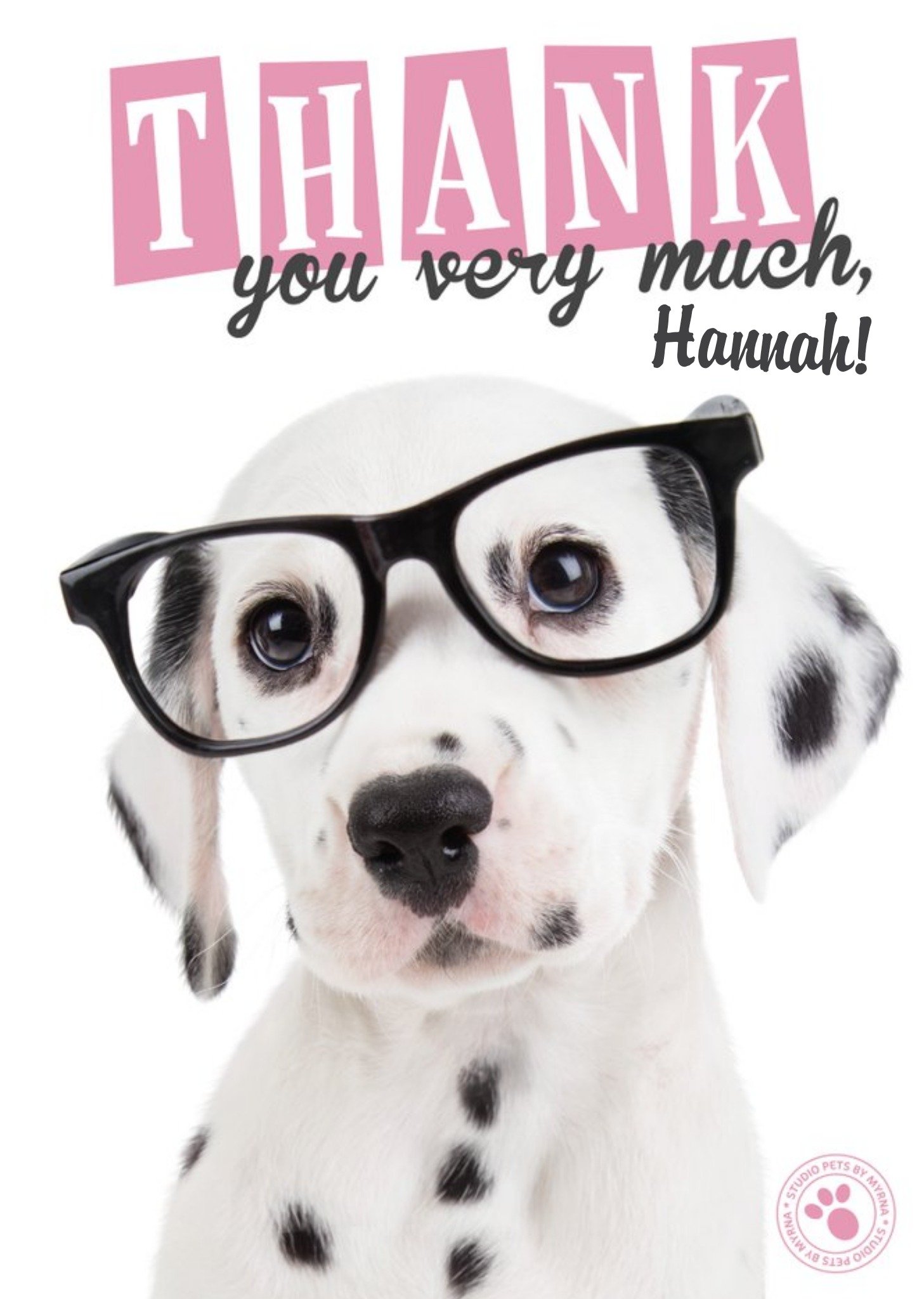 Studio Pets Glasses Personalised Text Thank You Card Ecard