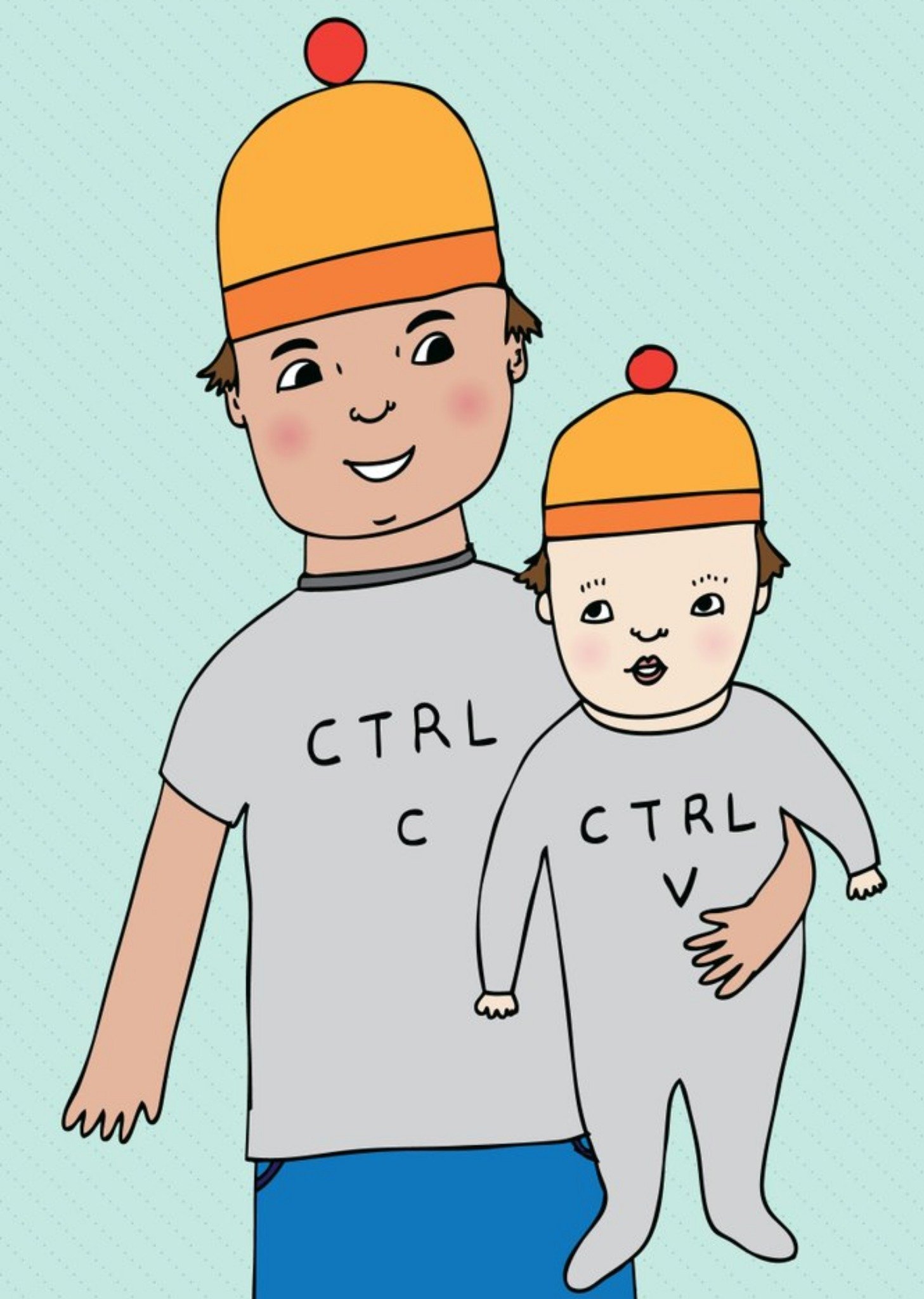 Moonpig Illustration Of A Father And Son Ctrl C Ctrl V New Baby Card, Large