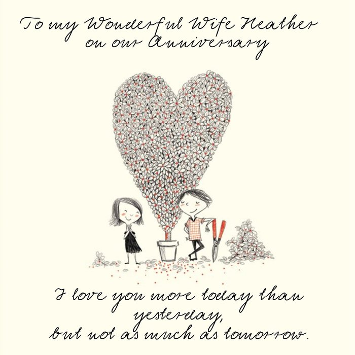I Love You More Today Than Yesterday Personalised Happy Anniversary Card For Wife