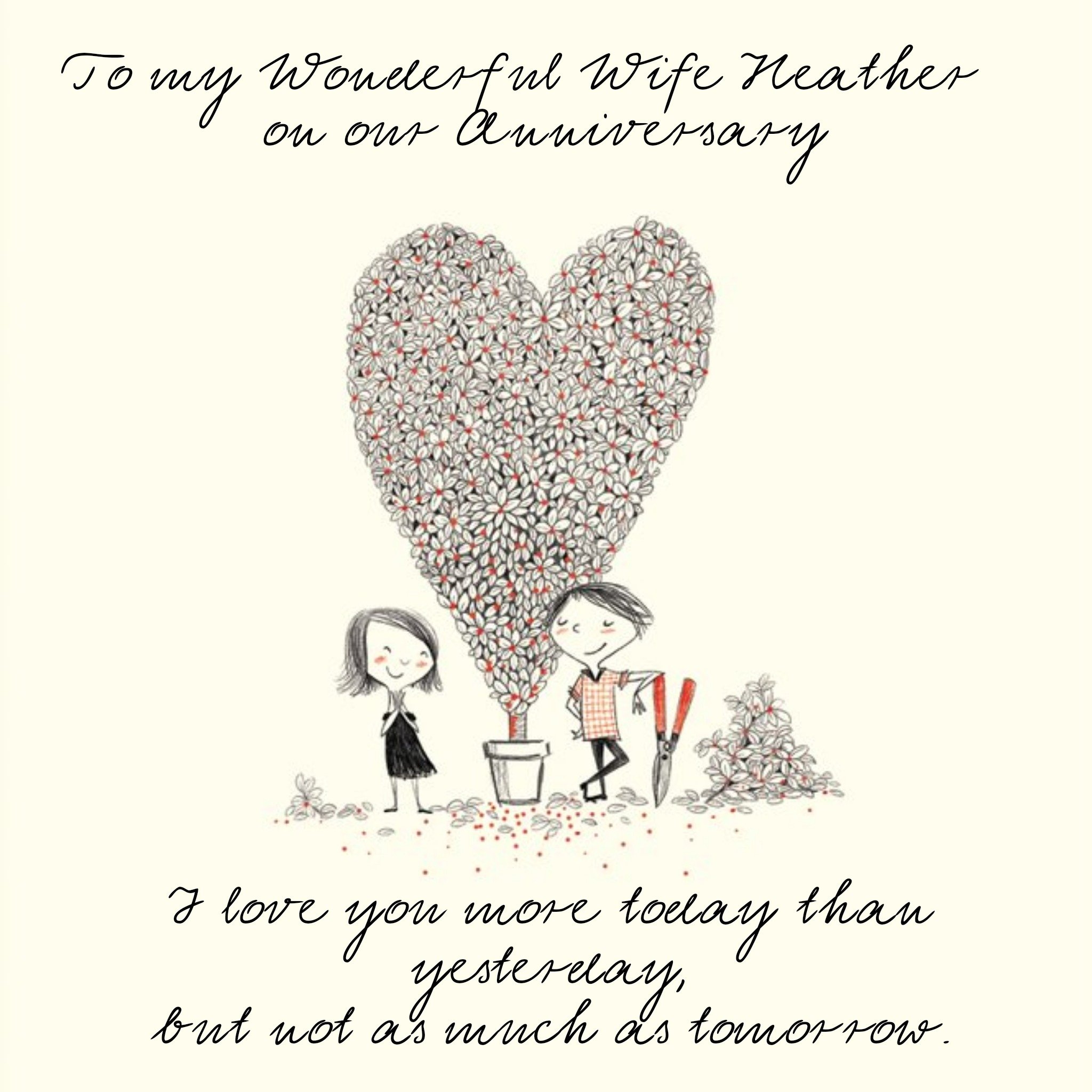 Moonpig I Love You More Today Than Yesterday Personalised Happy Anniversary Card For Wife, Square