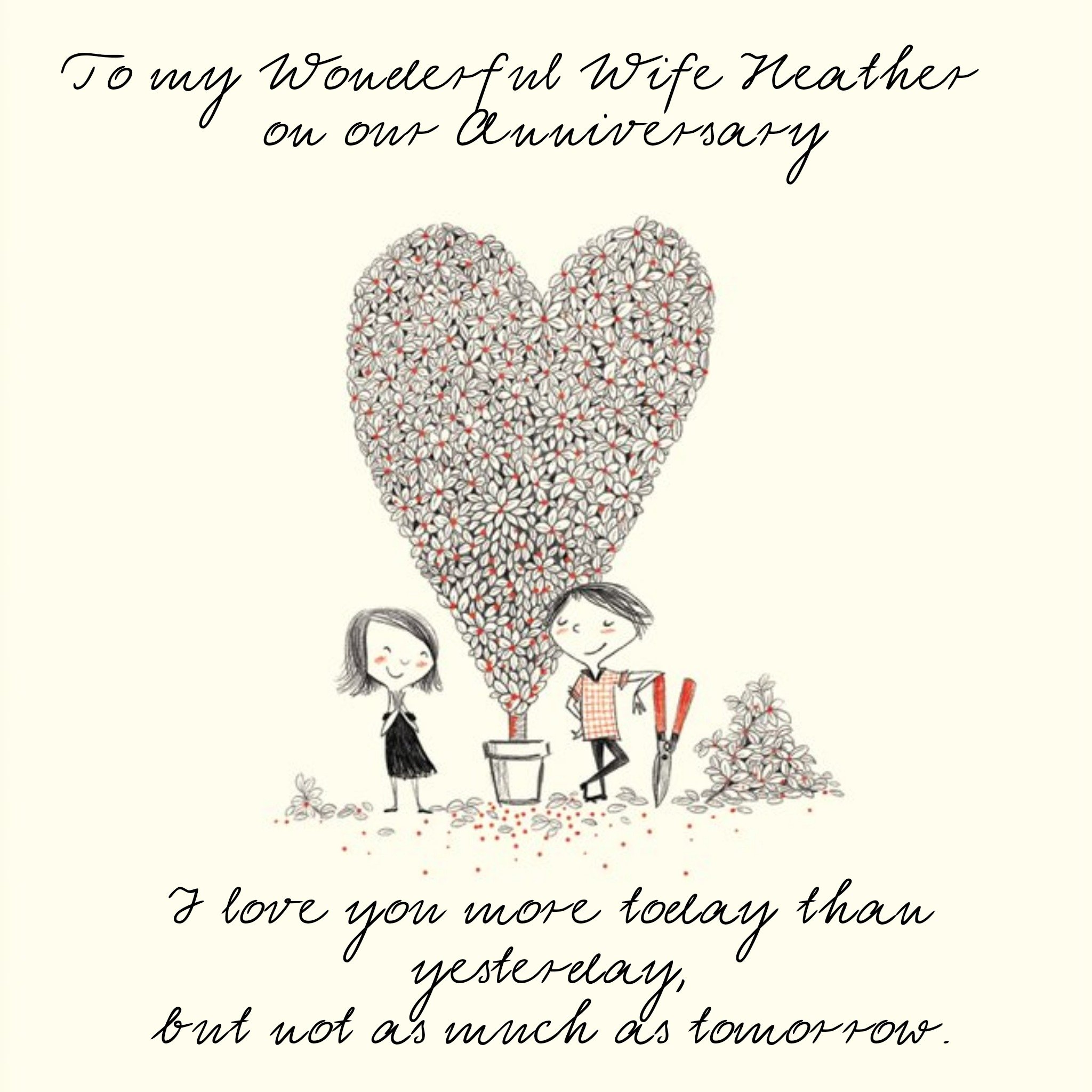 I Love You More Today Than Yesterday Personalised Happy Anniversary Card For Wife, Square