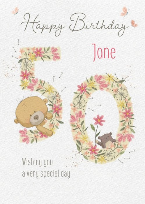Cute Uddle Floral 50th Birthday Card