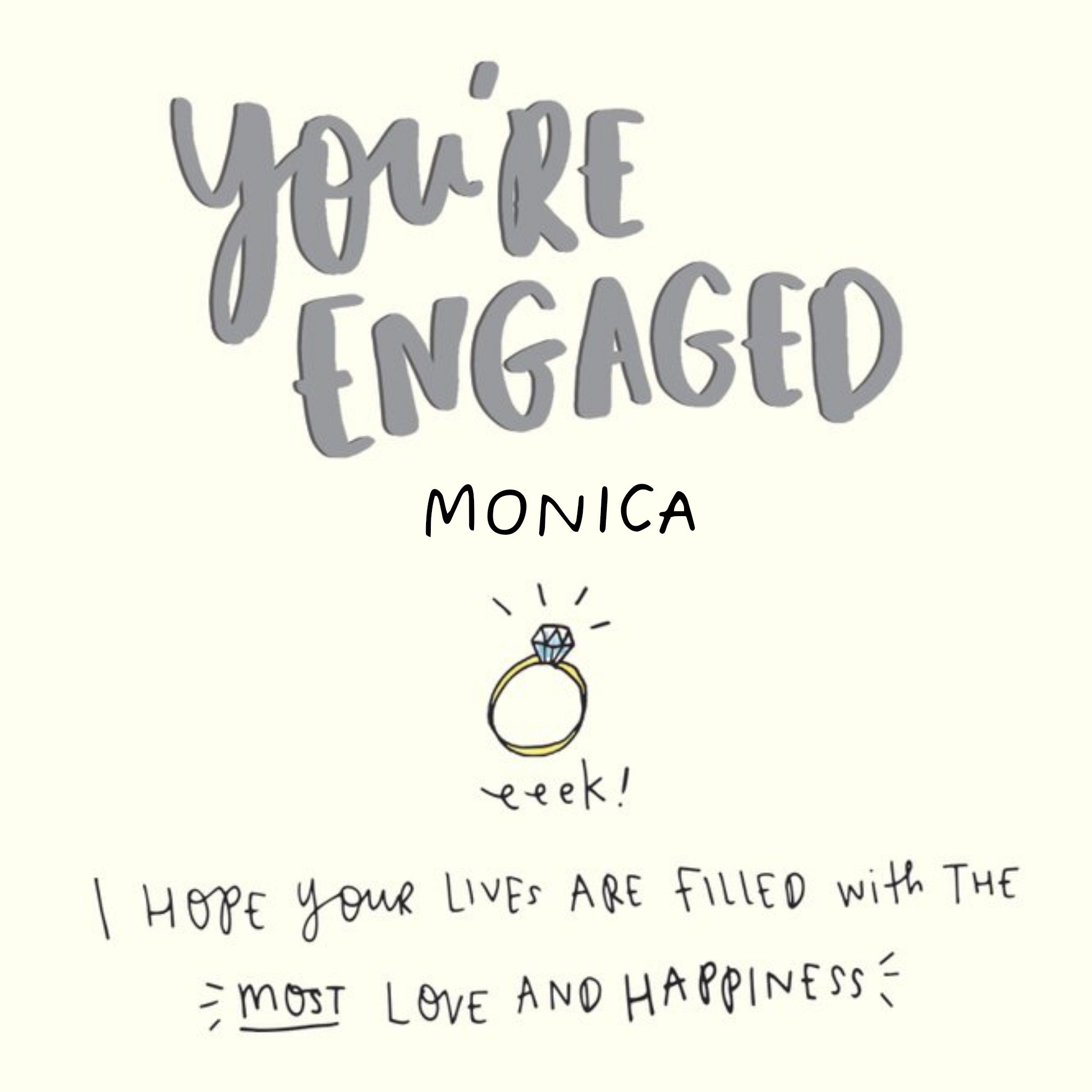 Diamond Ring Illustration Personalised Engagement Card, Square