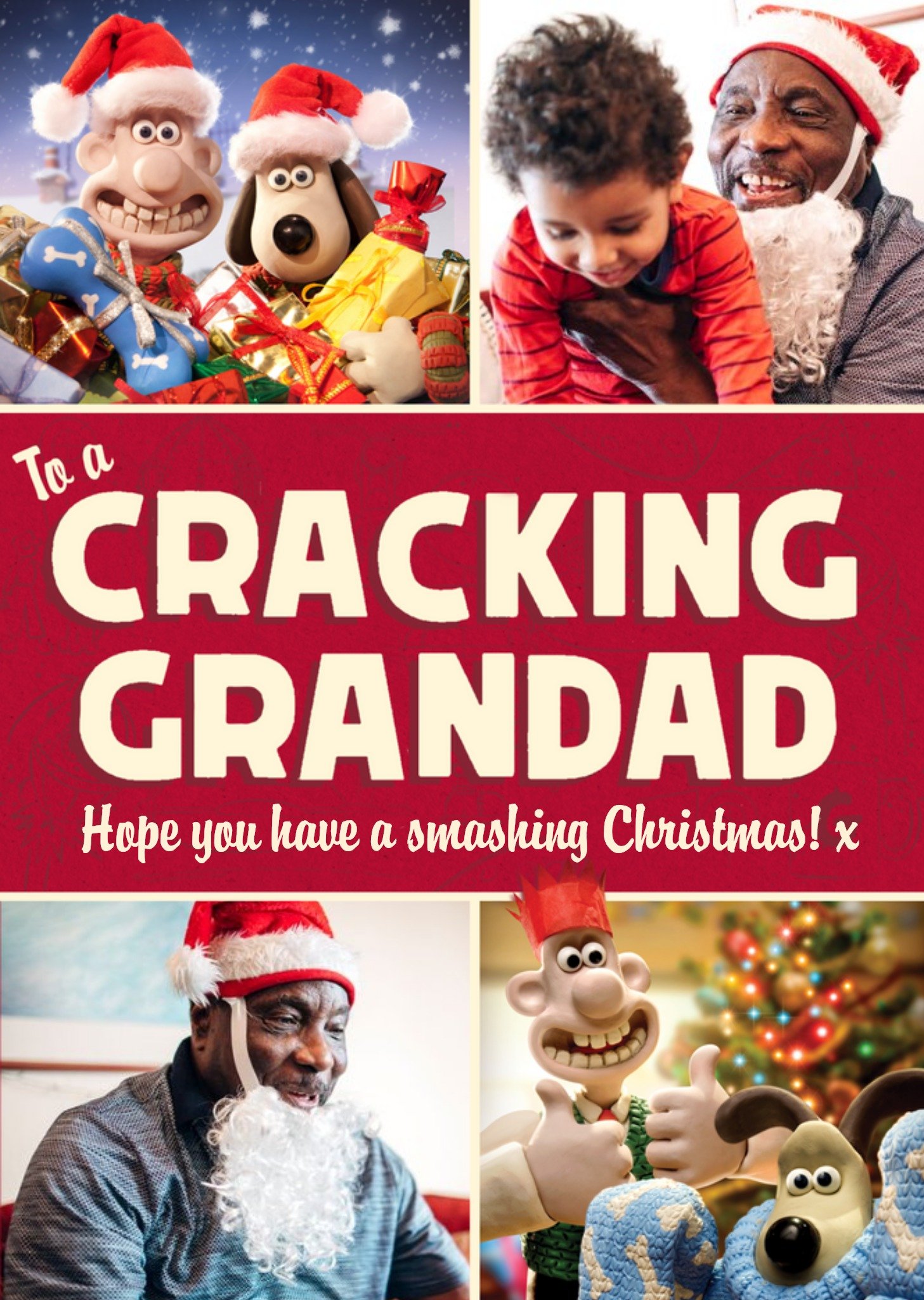 Wallace And Gromit To A Cracking Great Grandad Christmas Photo Card, Large