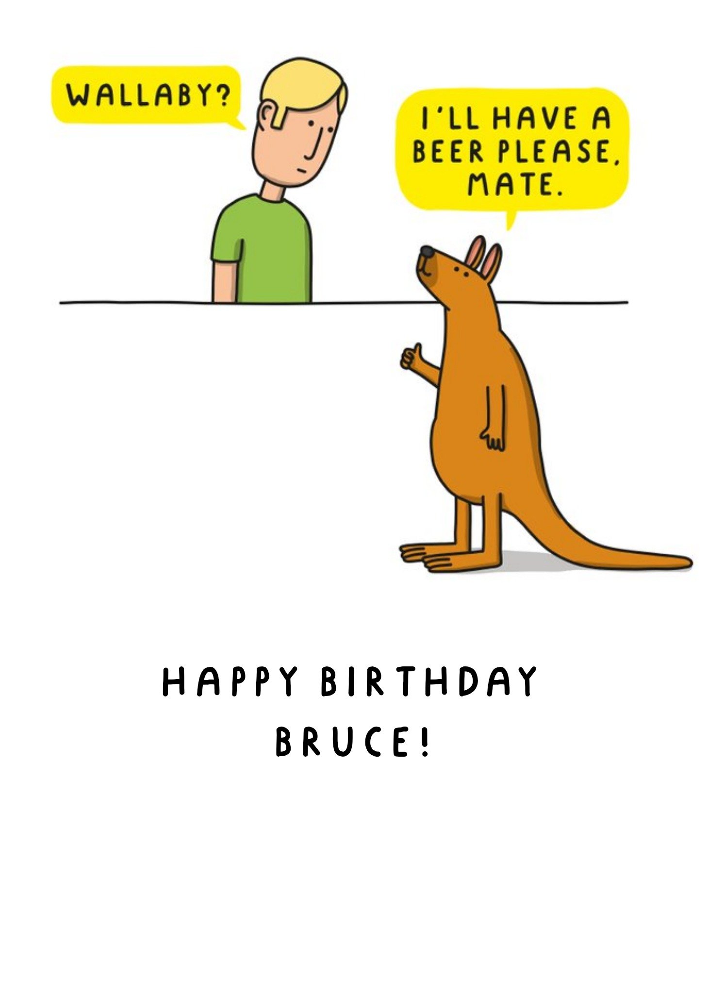 Moonpig Illustration Of A Shop Keeper Talking To A Wallaby Funny Pun Birthday Card Ecard
