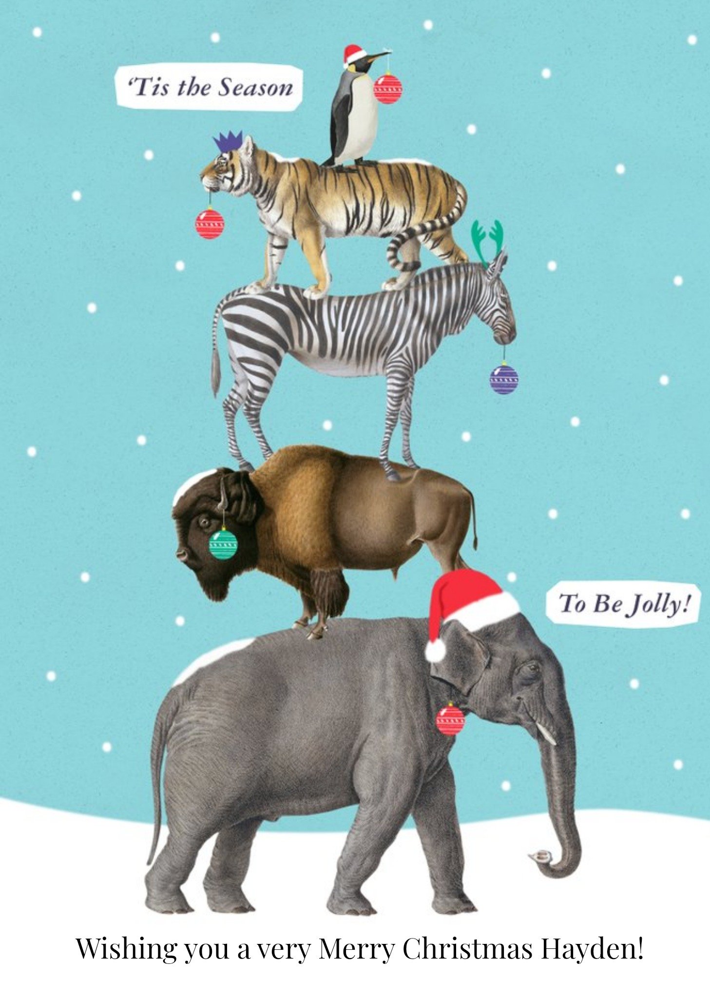 The Natural History Museum Zoo Animal Christmas Tree Personalised Card, Large