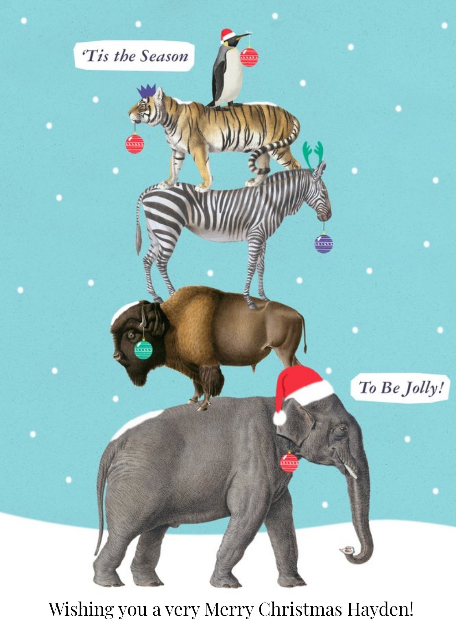 The Natural History Museum Zoo Animal Christmas Tree Personalised Card