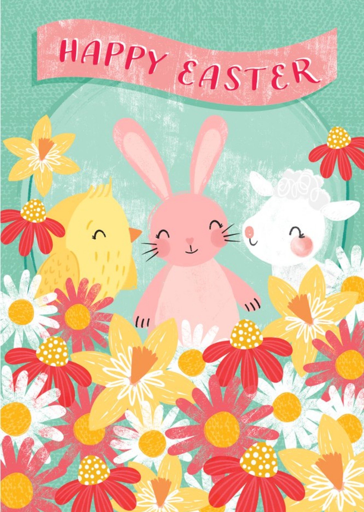 Moonpig Dinky Rouge Floral Animals Easter Card, Large