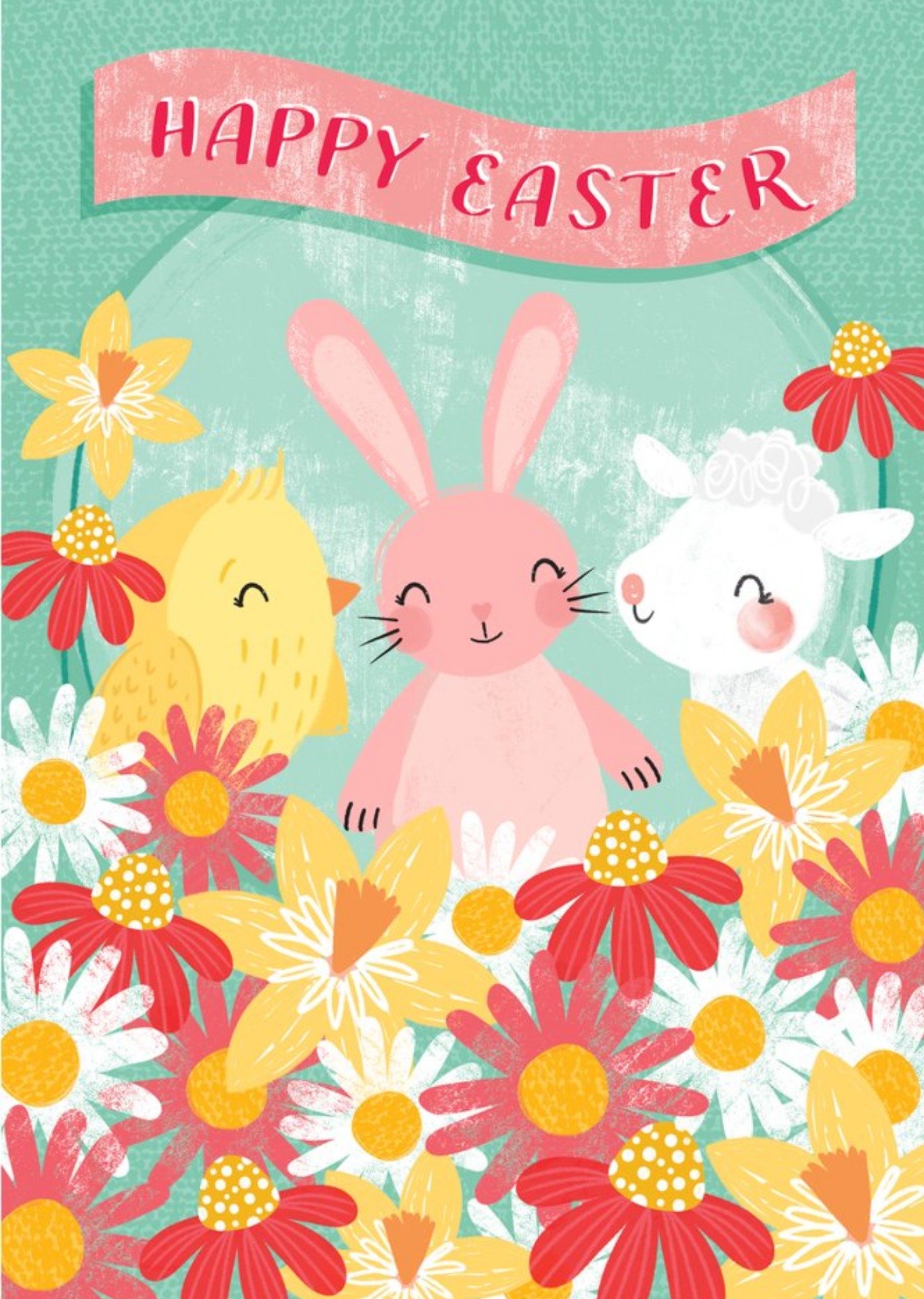 Dinky Rouge Floral Animals Easter Card