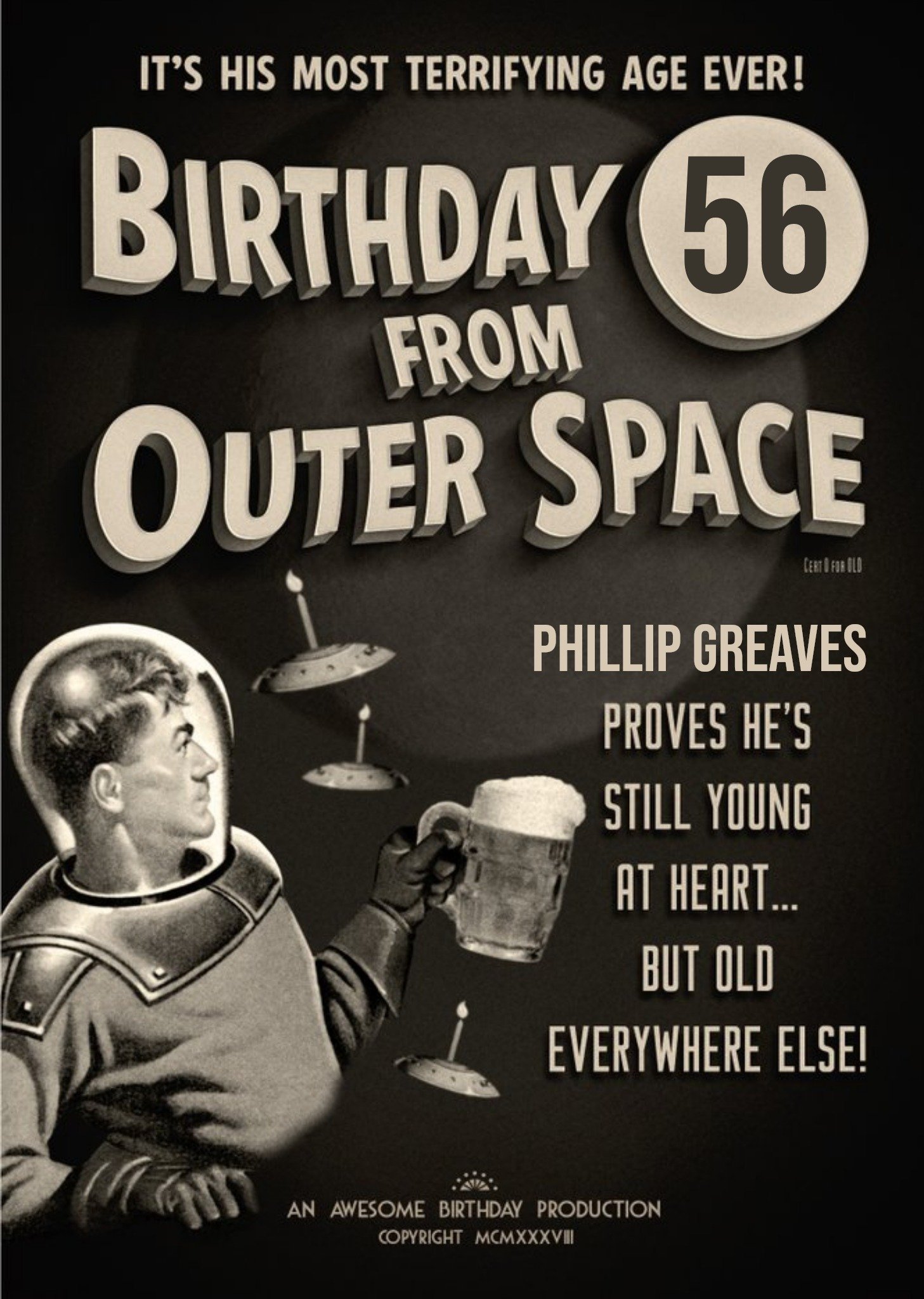 Moonpig Film Noir Birthday From Outter Space Birthday Card, Large