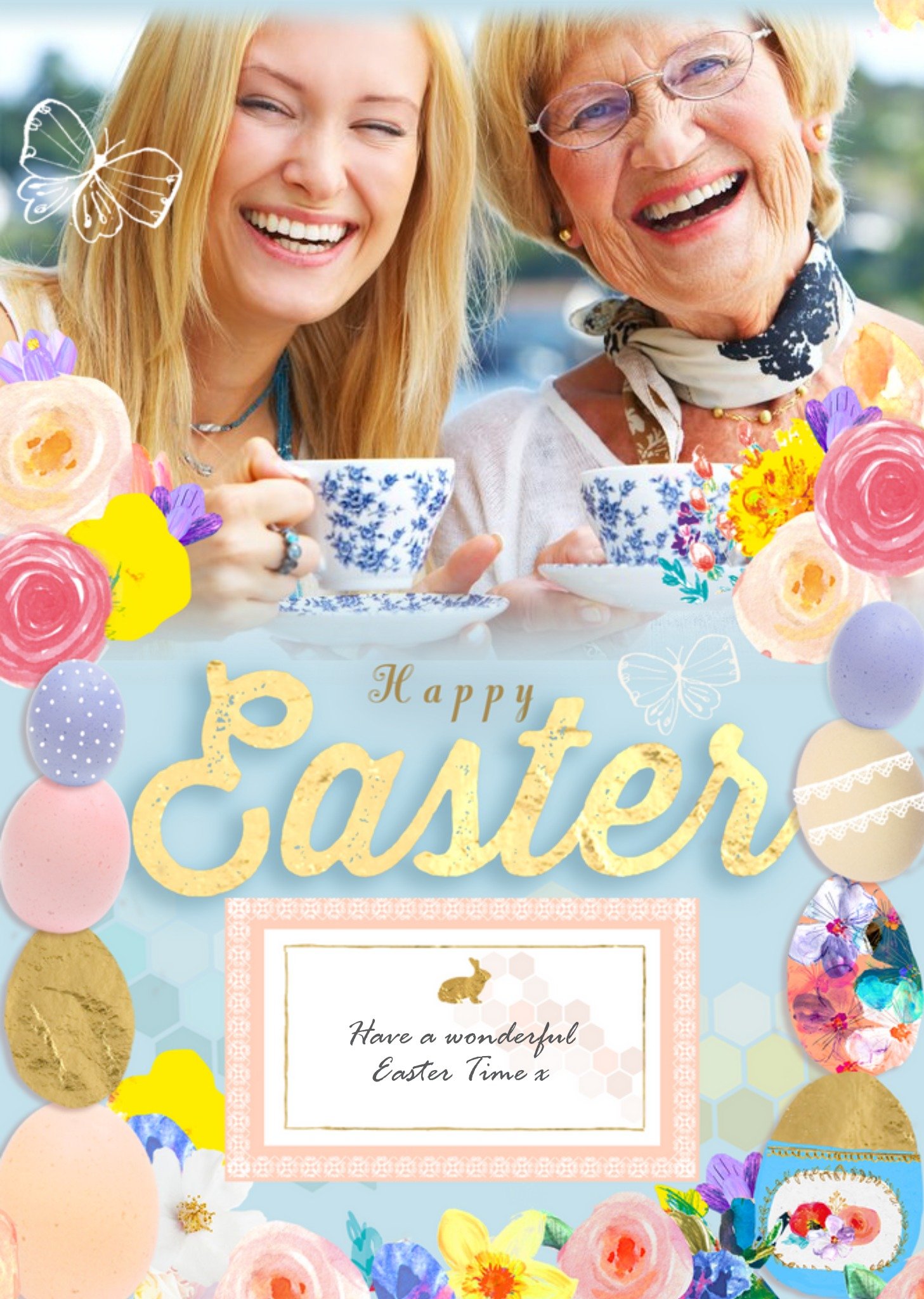 Eggs And Butterflies Personalised Photo Upload Happy Easter Card Ecard