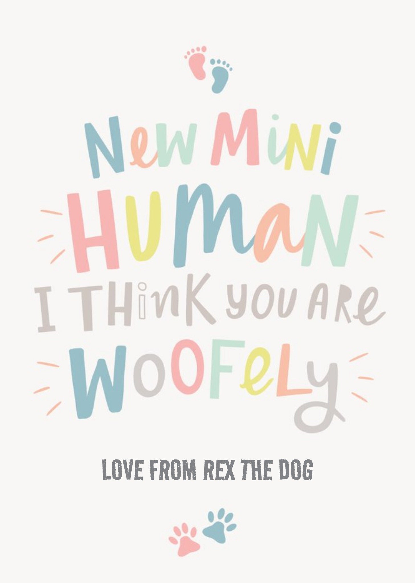 Cute Colourful Lettering New Baby Dog Arty Male Female Card Ecard