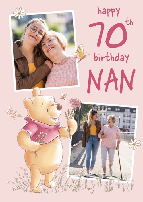 Cute Disney Winnie The Pooh Nan 70th Birthday Photo Upload Card