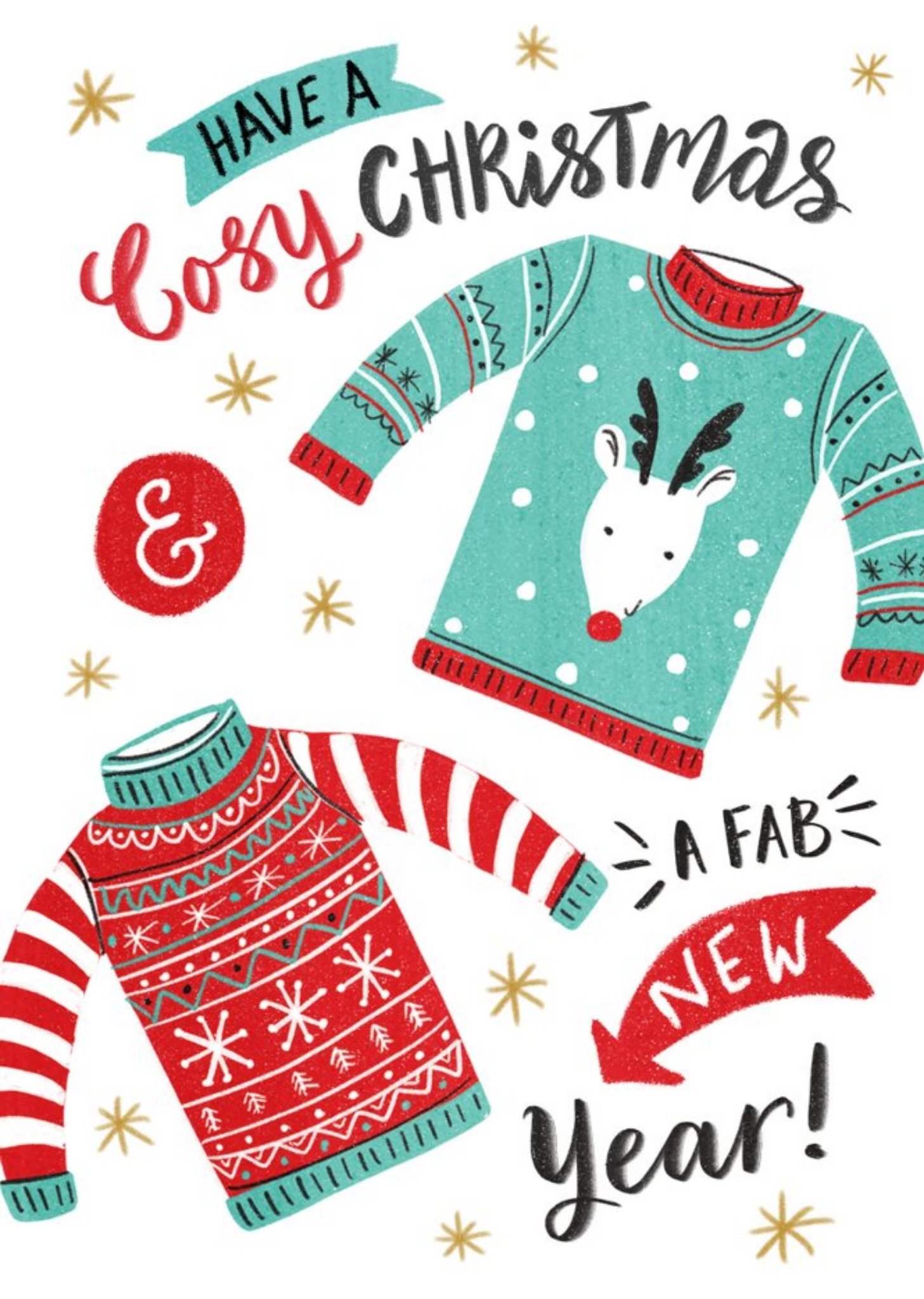 Moonpig Cosy Christmas And A Fab New Year Jumpers Card Ecard